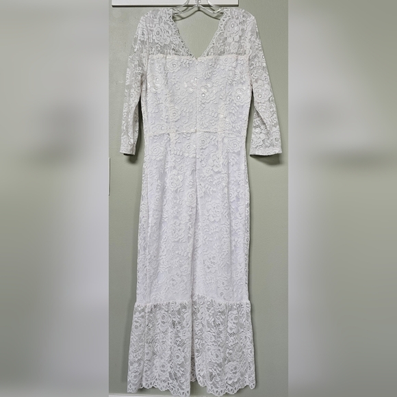 Allegra K Women's V Neck 3/4 Sleeve Lace Ruffle Bodycon Dress sz XS WHITE - Picture 4 of 8